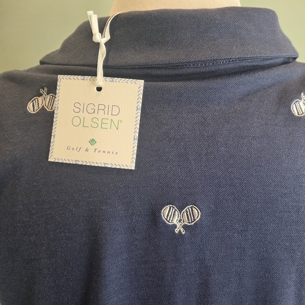Sigrid Olsen Golf & Tennis Navy Sleeveless Polo Dress with Embroidery Large NWT - Picture 4 of 9